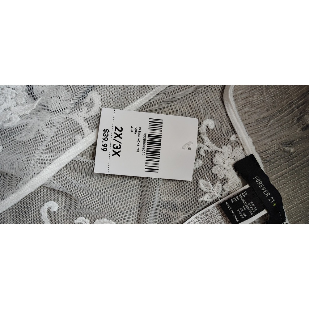 Forever 21 Sheer Ivory Lace Kimono Cover Beach Kaftan Maxi Tie Front‎ 2X/3X NEW - Picture 5 of 14
